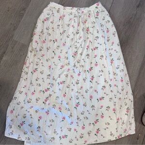 Joie Women’s Floral Boho Midi Skirt Linen Blend Fully Lined Elastic Waist S/P